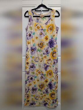 90's  Kokonuts Sleeveless Maxi Dress in Yellow & Purple 90's Resort wear